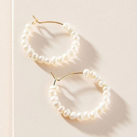 Anthropologie Real Pearl Hoop Earrings
